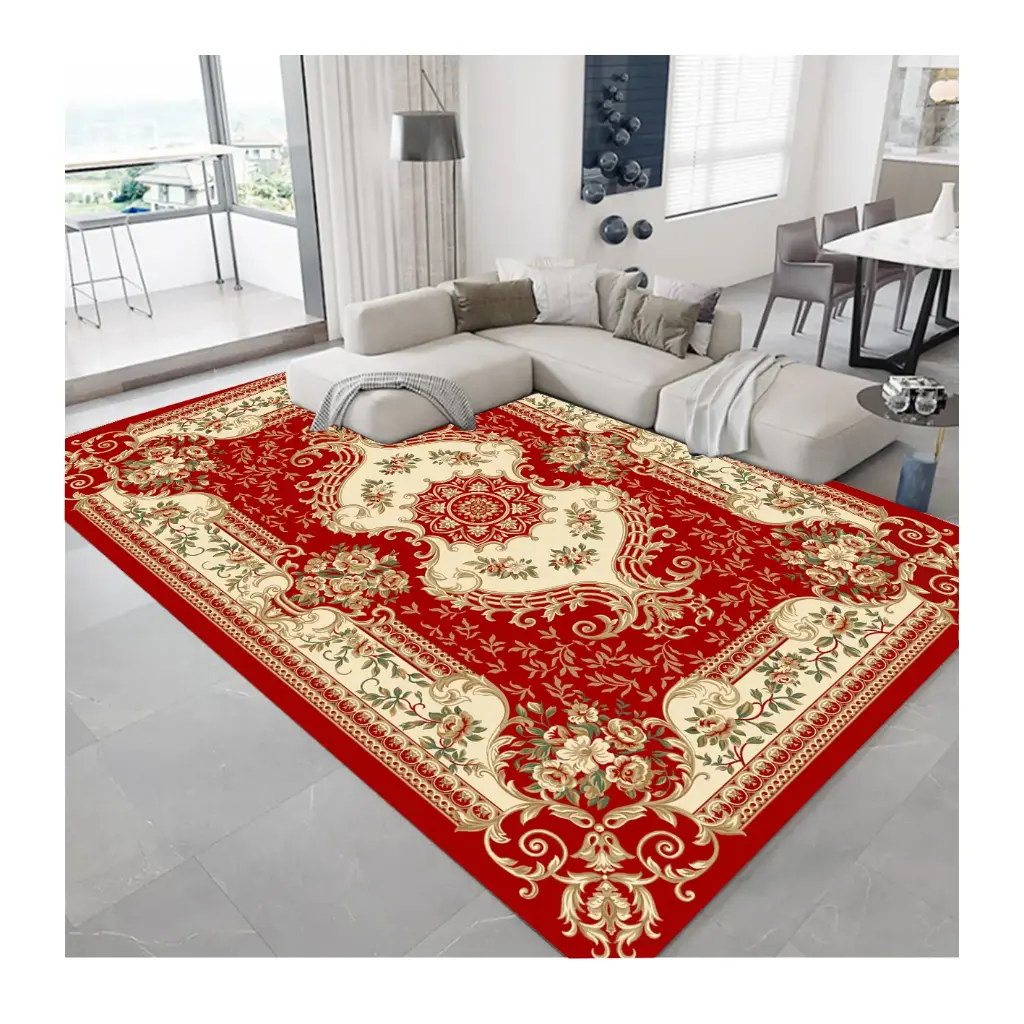 European Style Carpet Red Classic Pattern Rug  Floral Motif with Cream Accents Sw