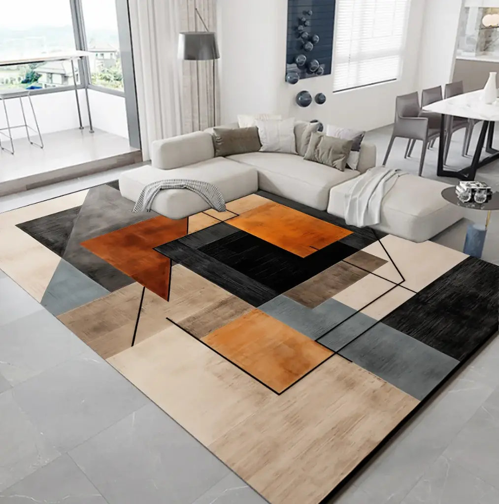 Minimalist Design Rug Red, Black & Beige Tones Carpet Sw