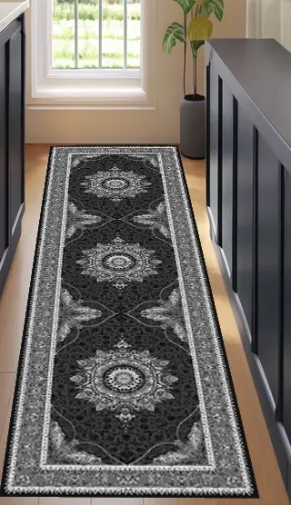 [SH16muaz80x200] Dark Classic Hallway Rug – Ottoman Inspired Motif Runner Carpet Sw (80cm x 200cm ( 2.62 ft x 6.56 ft ))