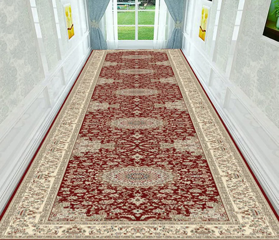 Floral Crimson Hallway Rug Red-Cream Runner Carpet Sw