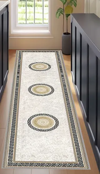 [SH03muaz80x200] Marble Design White-Gold-Black Style Hallway Rug  Runner Carpet Sw (80cm x 200cm ( 2.62 ft x 6.56 ft ))