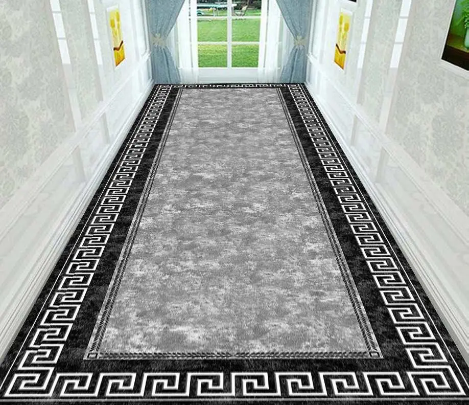 Modern Hellenic Runner Silver Athens Corridor Rug Black-Gray Hallway Carpet Sw