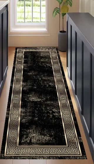 [SH01muaz80x200] Modern Black and Gold Hallway Rug Elegance Runner Carpet Sw (80cm x 200cm ( 2.62 ft x 6.56 ft ))