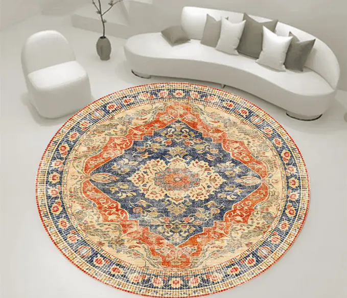 Vintage Round Rug – Diamond Medallion Classic Design Circle Carpet Sw