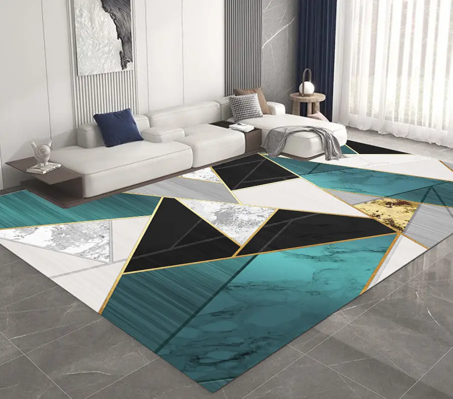 [S13muaz160x230] Modern Geometric Turquoise Blue-Green-Black-White-Grey Sw (160cm x 230cm ( 5.25ft x 7.55ft ))