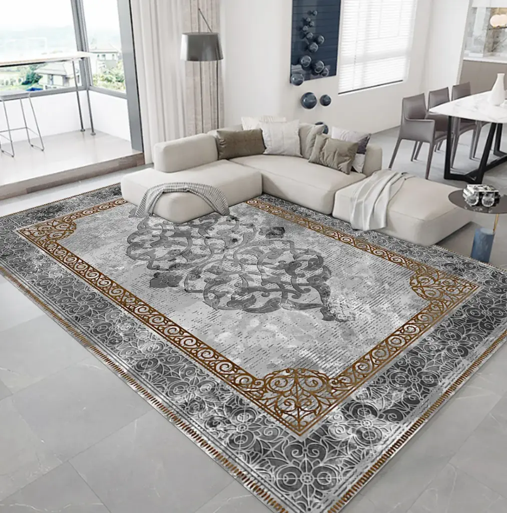 [Cas04muaz160x230] Silver Grey Gold Abstract Carpet – Cashmere Feel Carpet (160cm x 230cm ( 5.25ft x 7.55ft ))