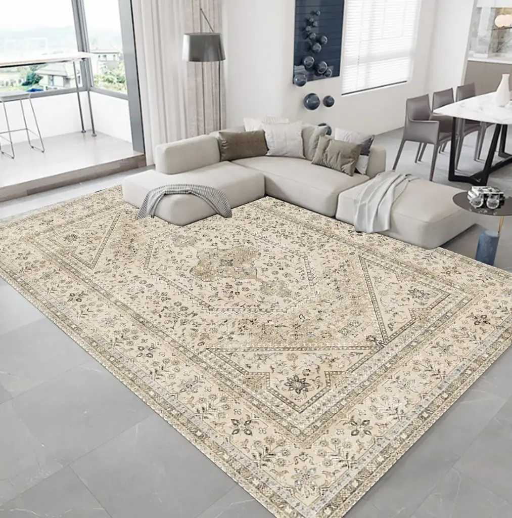 [Cas09muaz160x230] Soft Cream Ivory Floral Rug – Cashmere Feel Carpet (160cm x 230cm ( 5.25ft x 7.55ft ))