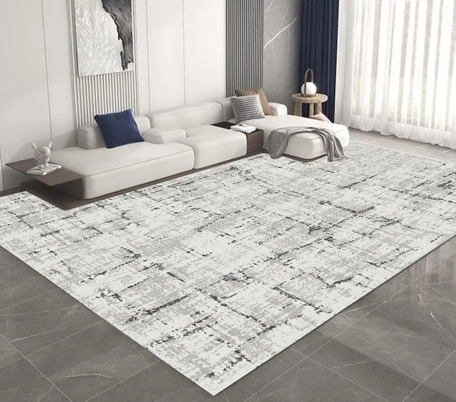 [Cas18muaz160x230] Abstract White Grey-Black Rug Gray - Cashmere Feel Carpet (160cm x 230cm ( 5.25ft x 7.55ft ))