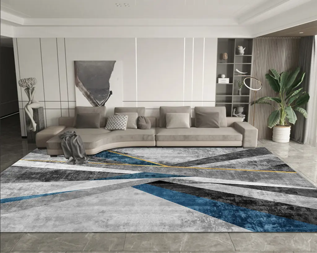Gray and Blue Geometric NeoLuxe – Cashmere Feel Carpet