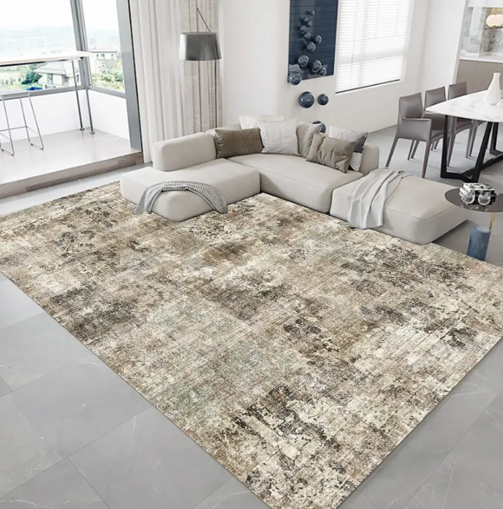 [S84muaz120x160] Distressed Look Rug – Natural Beige Tones Carpet Sw (120cm x 160cm ( 3.94ft x 5.25 ft ))