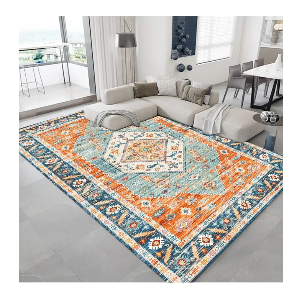 Kazakh Style Orange-Blue Rug Central Asian Pattern Modern Carpet Sw