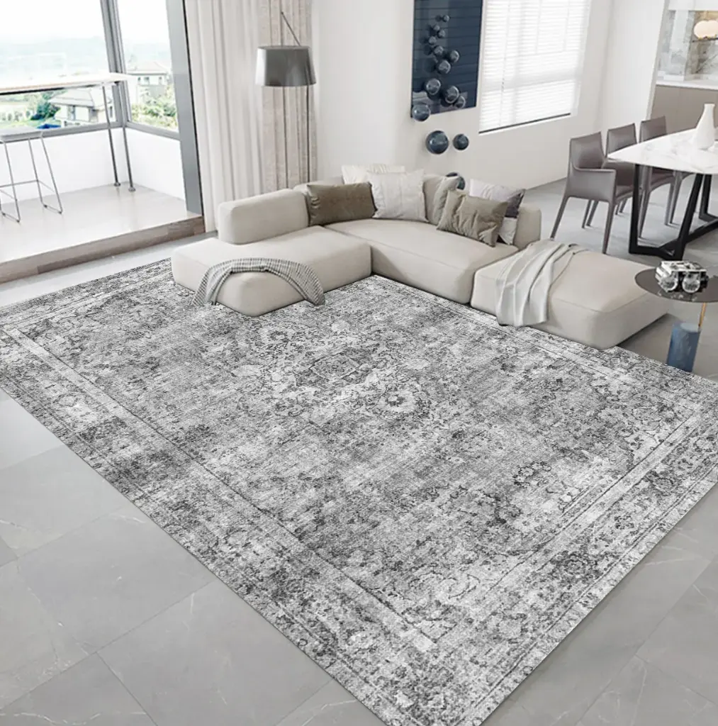 [S88muaz120x160] Neutral Grey Vintage Carpet – Classic Pattern with Faded Look for Decor Carpet Sw (120cm x 160cm ( 3.94ft x 5.25 ft ))