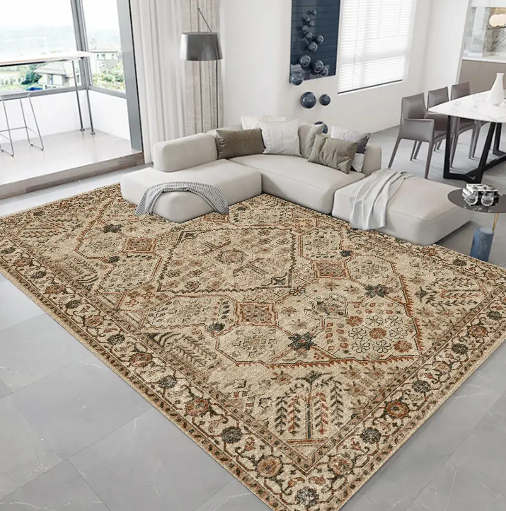 Red & Beige Vintage Rug – Traditional Patterned Carpet Sw