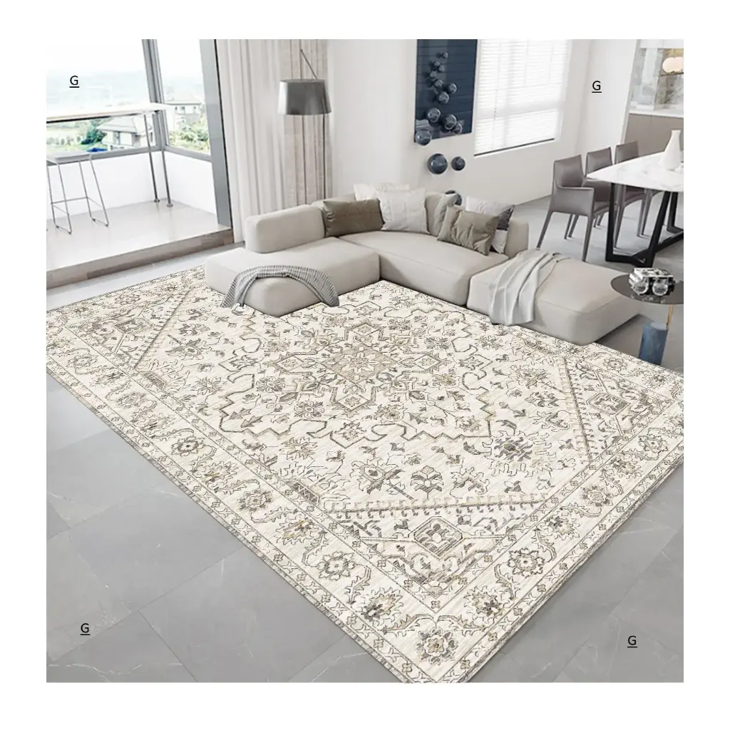[S74muaz120x160] Vintage Off White-Cream Carpet Soft Beige & Grey Rug G Sw (120cm x 160cm ( 3.94ft x 5.25 ft ))