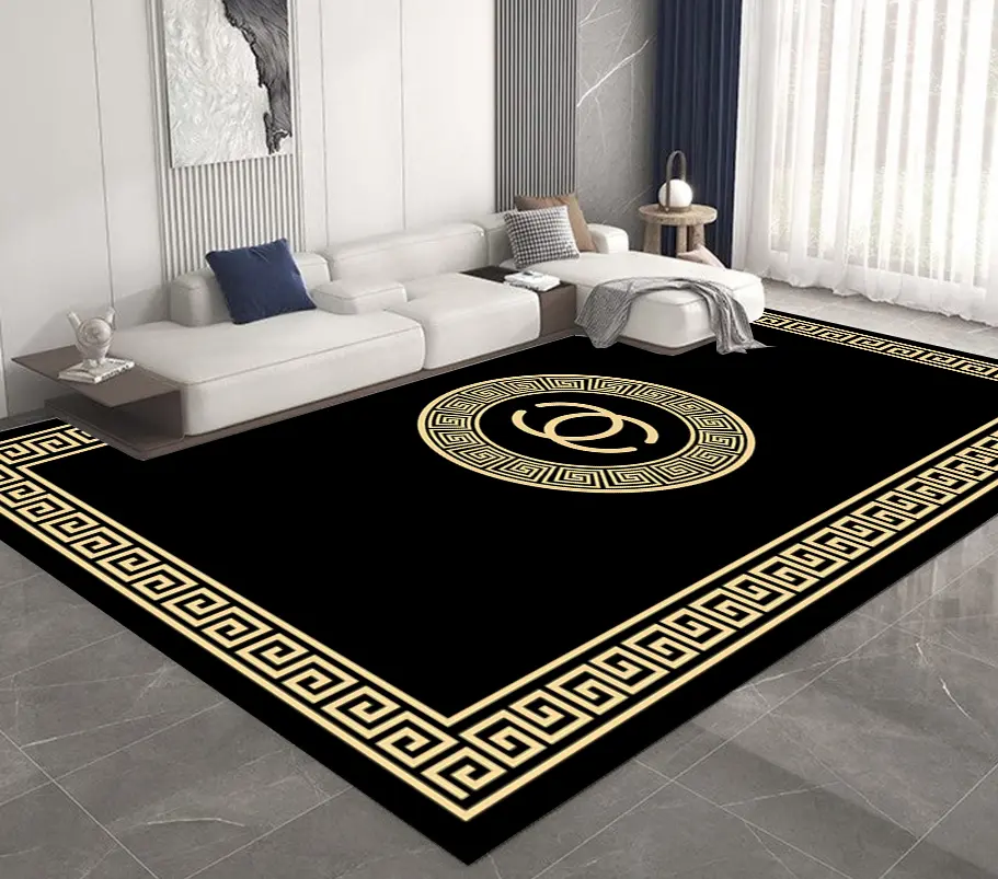 Luxury Style Black and Gold Medallion Rug Sw