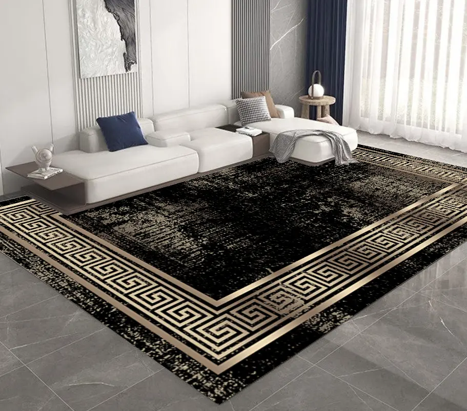 Black-Gold Style Modern Rug Carpet Sw