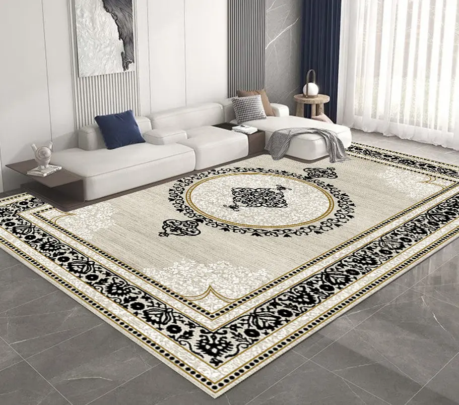 Elegant Black-Cream-White Rug Home Decor Carpet Sw