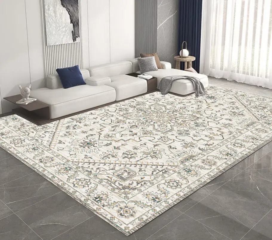Vintage Off White-Cream-Aqua-Beige Floral Rug Sw