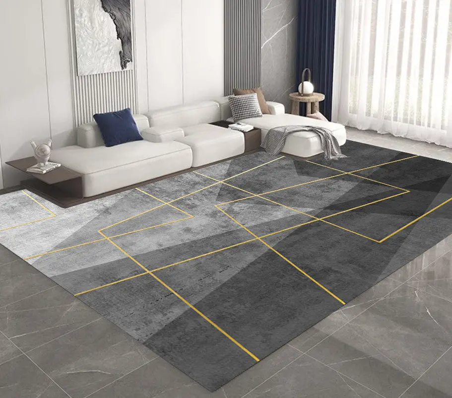 [S14muaz160x230] Modern Grey-Gold Abstract Rug Sw (160cm x 230cm ( 5.25ft x 7.55ft ))