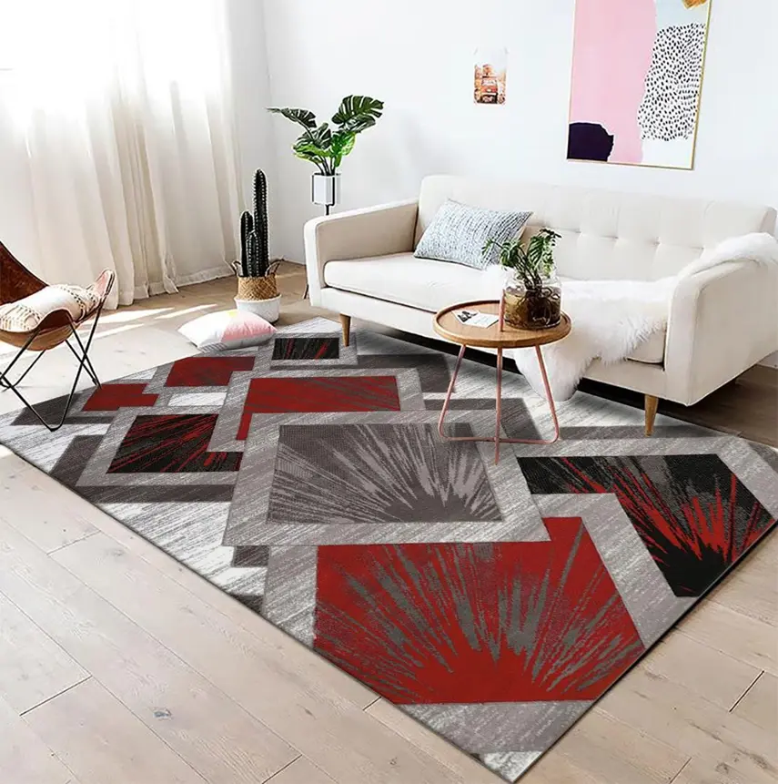 Modern Red-Gray-Black Artistic Pattern Rug Sw
