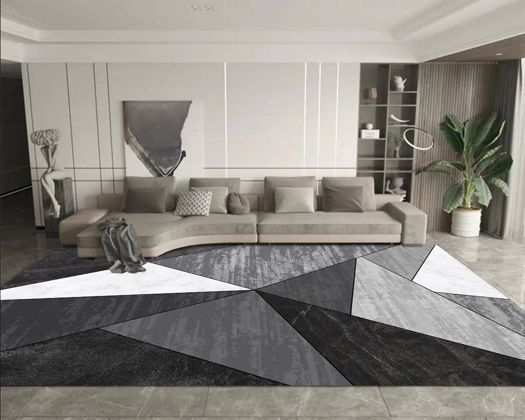 Modern Monochrome Geometric Rug Black-Gray Rug Area Carpet Sw