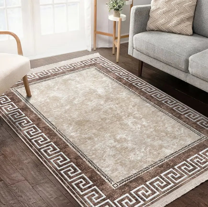Elegant Rug Beige and Brown Modern Carpet Sw