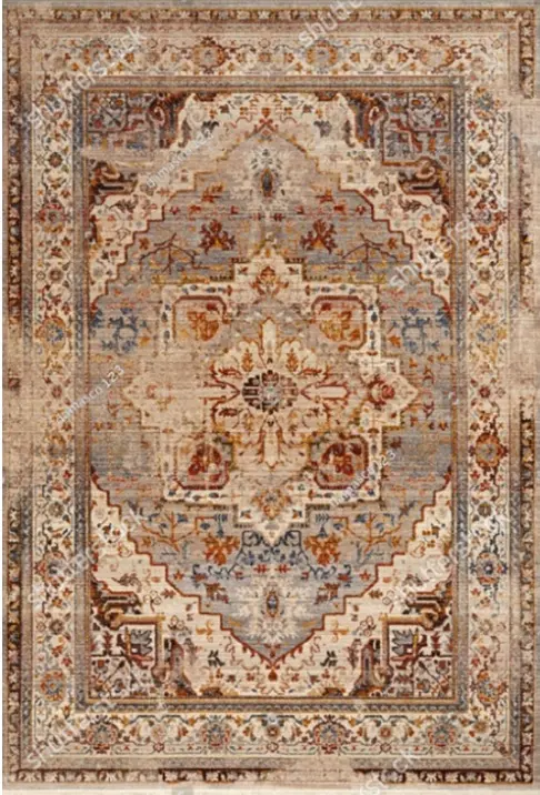 Vintage Beige and Blue Rug Traditional Persian Style Area Carpet