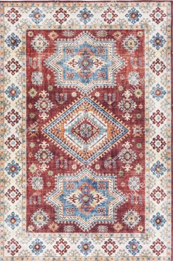 [S47muaz200x300] Vintage Red and Multicolor Tribal Rug Diamond Pattern Carpet Sw (160cm x 230cm ( 5.25ft x 7.55ft ))