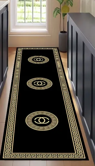 [SH02muaz80x200] Luxury Design Black and Gold Hallway Rug  Runner Carpet Sw (80cm x 200cm ( 2.62 ft x 6.56 ft ))
