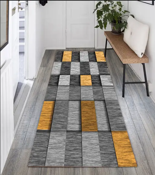 [SH07muaz80x300] Modern Gold and Gray Hallway Elegance Runner Yellow-Orange Carpet Sw (80cm x 300cm ( 2.62ft x 9.84ft ))