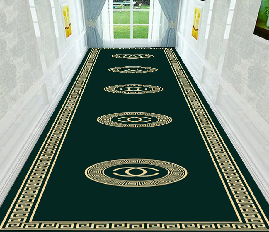 Luxury Style Green and Gold Hallway Rug Emerald Runner Carpet Sw