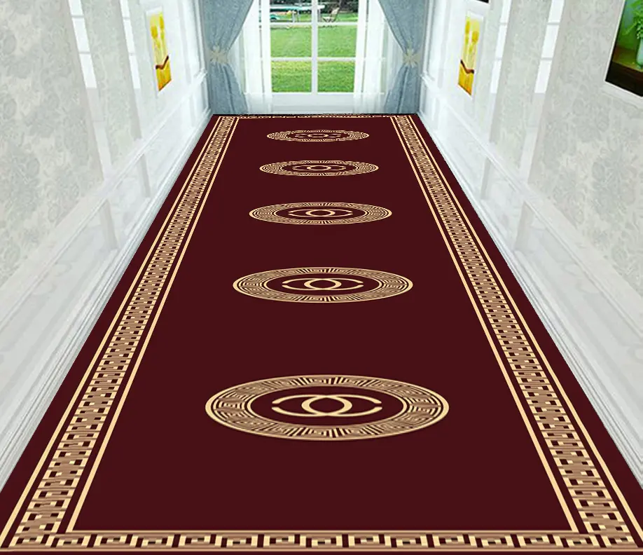Luxury Style Burgundy-Gold Hallway Carpet Royal Red Runner Rug Sw