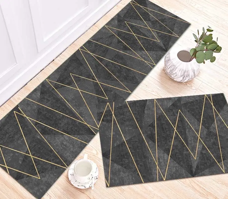 [SK05muazK] Golden Zigzag Kitchen Mat Set 50*80+50*160cm Mf