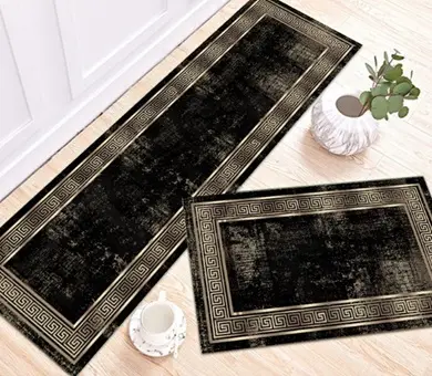 Black Gold Greek Style Kitchen Mat Set 50*80+50*160cm