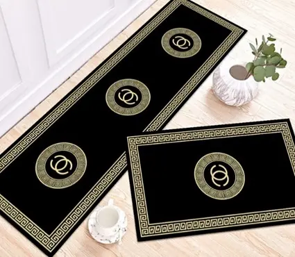 [SK08muazK] "Black Gold Elegance Kitchen Mat Set 50*80+50*160cm Mf