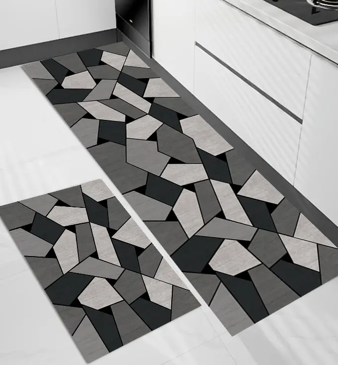 Geometric Black-Gray Kitchen Mat Set 50*80+50*160cm Mf