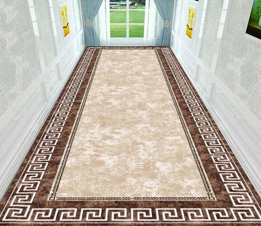 [SH09muaz80x300] Elegant Rug Beige and Brown Hallway Runner Rug Sw (80cm x 300cm ( 2.62ft x 9.84ft ))