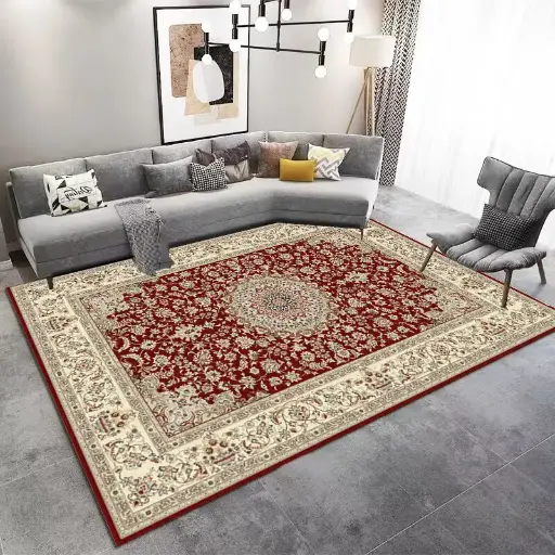 Floral Medallion Area Rug Red-Cream Carpet Sw