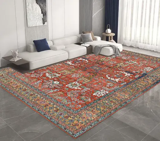 Oriental Floral Rustic Red-Orange-Blue Rug Carpet Sw