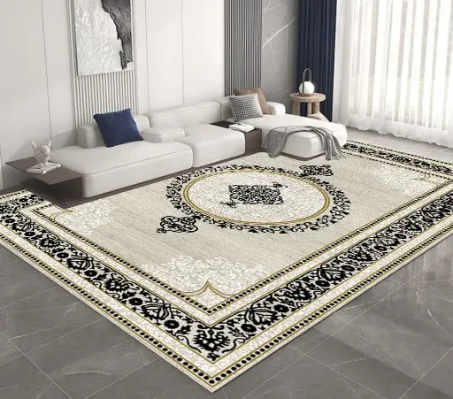 Elegant Black-Cream-White Rug Home Decor Carpet Sw