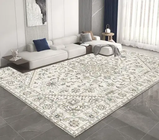 Vintage Off White-Cream-Aqua-Beige Floral Rug Sw