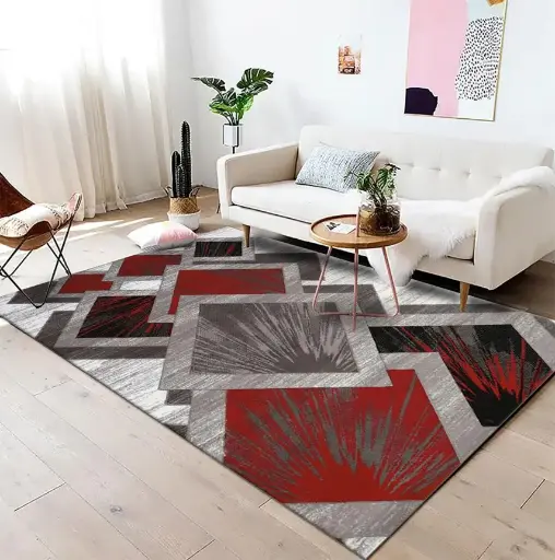 Modern Red-Gray-Black Artistic Pattern Rug Sw