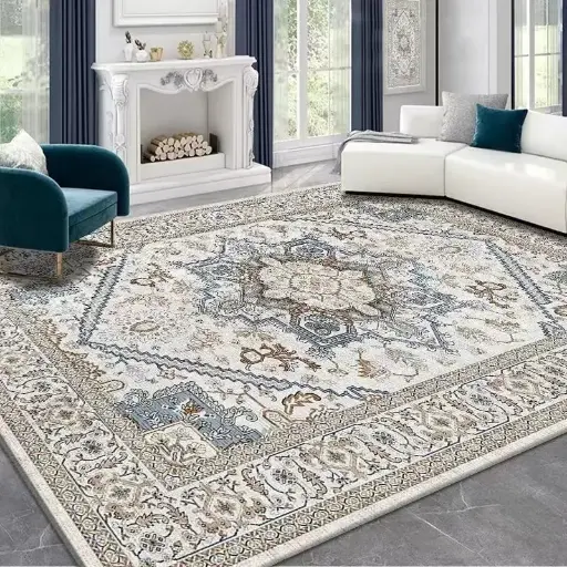 Vintage Floral Royal Rug Blue-White Carpet Sw