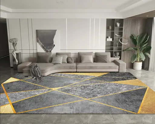 Modern Gray and Gold Geometric Rug Yellow-Orange-Grey Carpet Sw