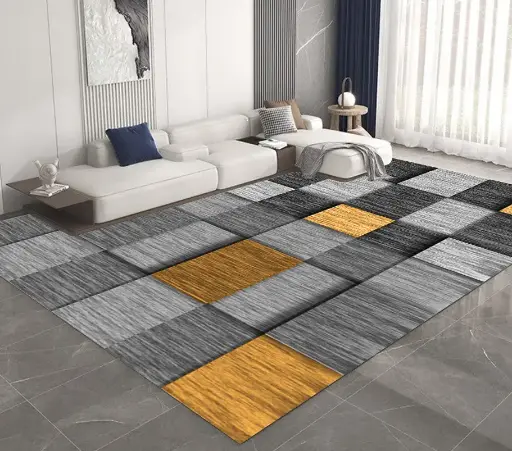 Modern Luxury Design Carpet Gray and Golden-Yellow-Orange Square Rug Sw