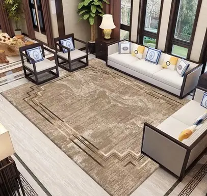 Modern Beige Abstract Border Rug Dark Brown Carpet Sw