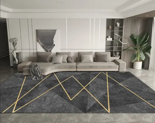 Modern Zigzag Gray and Gold Line Rug Dark Grey Carpet Sw
