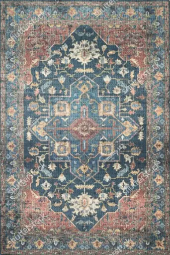 [S43muaz200x300] Vintage Blue and Rust Rug Persian Style Area Carpet