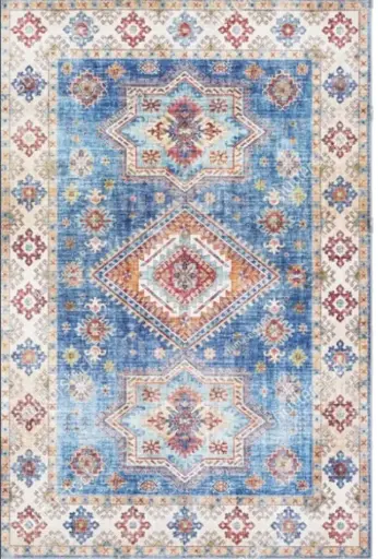 [S46muaz200x300] Traditional Diamond Blue and Multicolor Tribal Rug Bohemian Carpet Sw