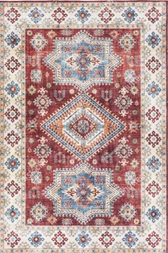 Vintage Red and Multicolor Tribal Rug Diamond Pattern Carpet Sw